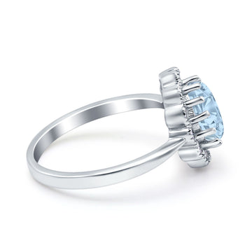 Vintage Floral Engagement Ring Oval Simulated Aquamarine CZ 925 Sterling Silver